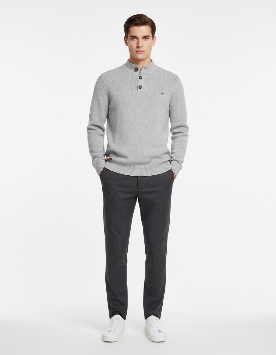 Premium Stand Collar Solid Color Business Casual Men's Winter Sweater