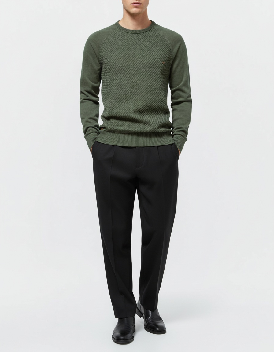 Raglan Sleeve Pullover Men's Sweater for Autumn and Winter Casual Wear