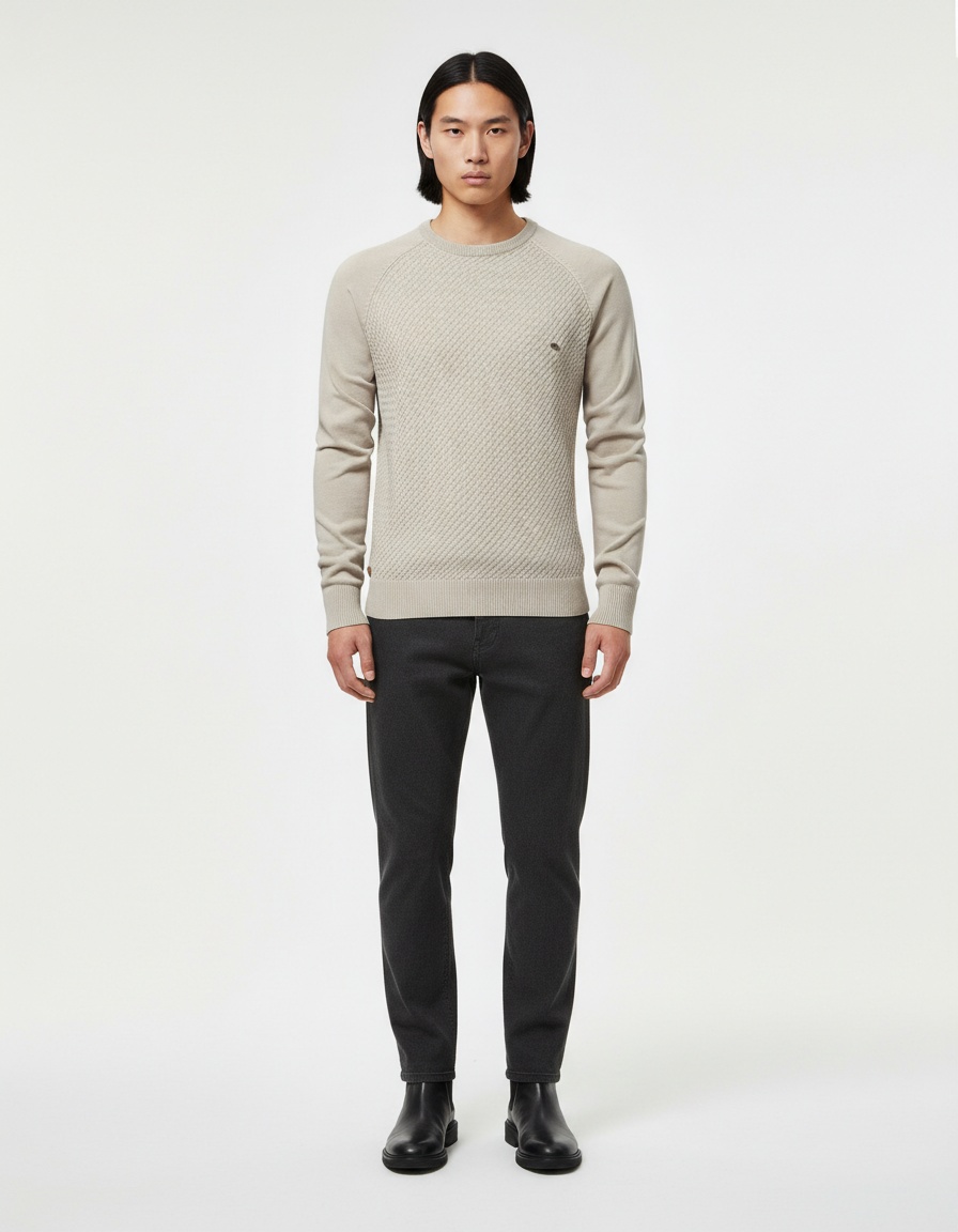 Raglan Sleeve Pullover Men's Sweater for Autumn and Winter Casual Wear