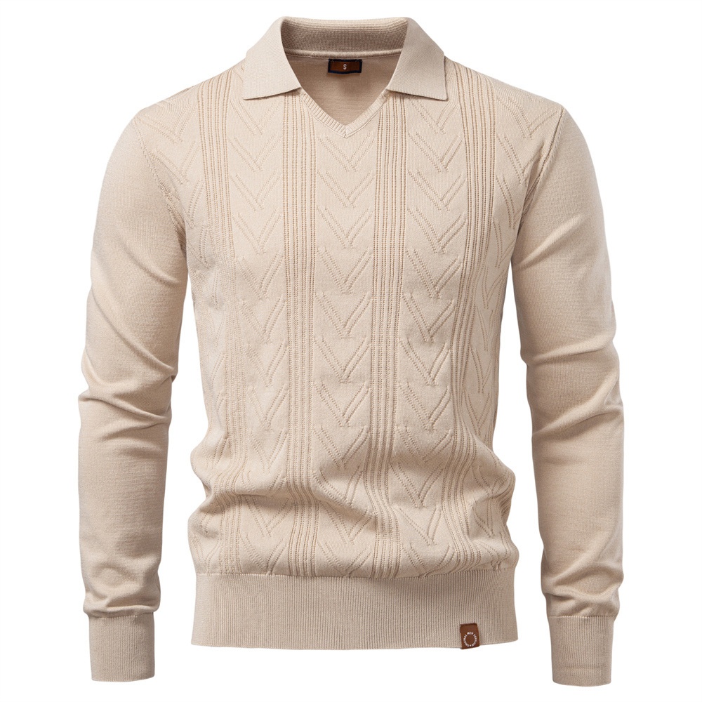 Jacquard Knit V-Neck Men's Sweater for Autumn and Winter Casual Wear