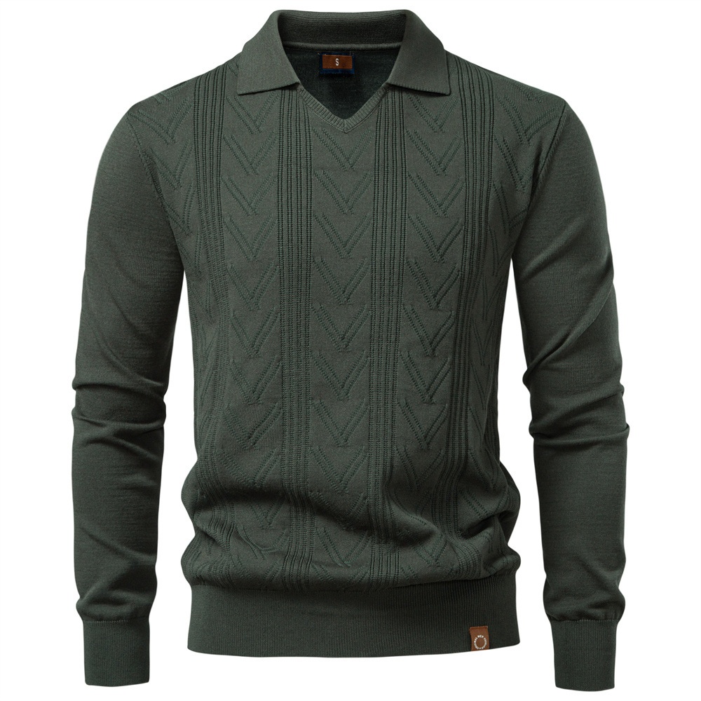 Jacquard Knit V-Neck Men's Sweater for Autumn and Winter Casual Wear
