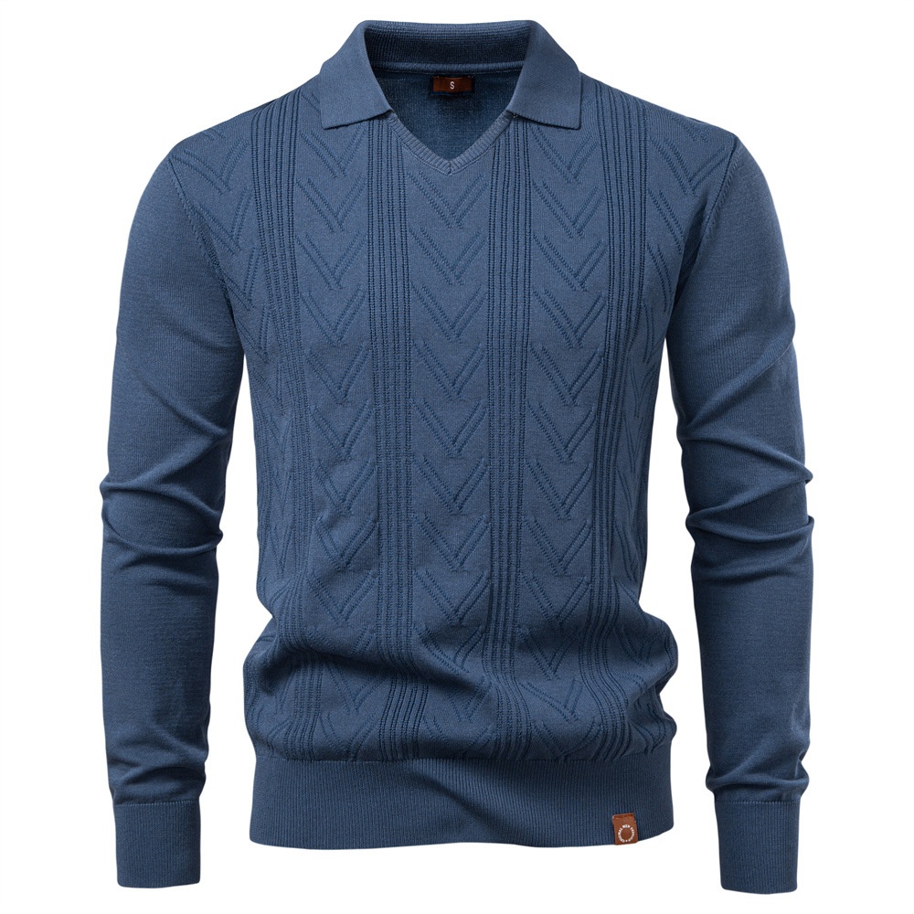 Jacquard Knit V-Neck Men's Sweater for Autumn and Winter Casual Wear