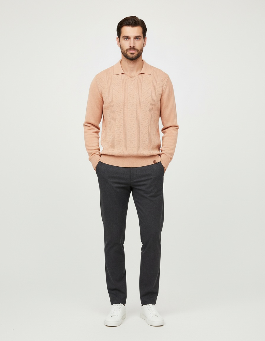 Jacquard Knit V-Neck Men's Sweater for Autumn and Winter Casual Wear