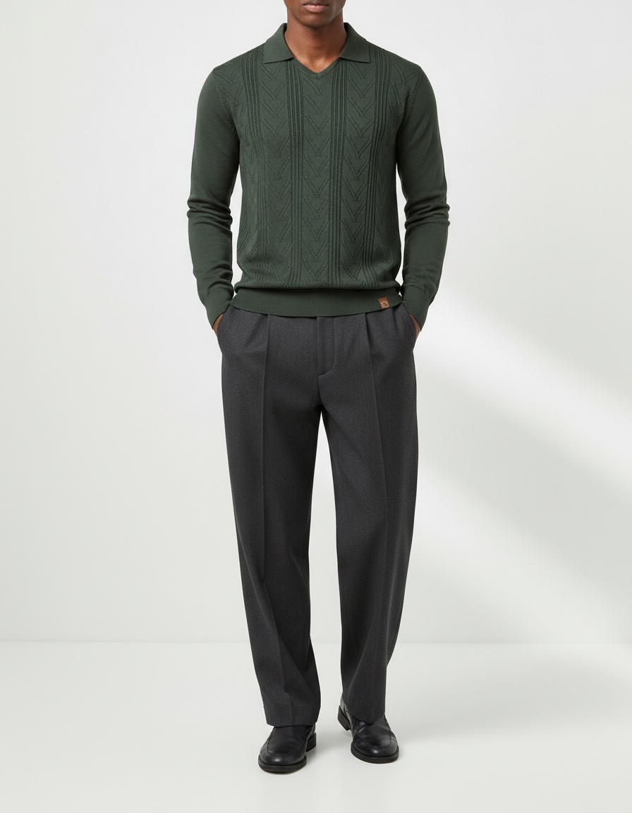 Jacquard Knit V-Neck Men's Sweater for Autumn and Winter Casual Wear