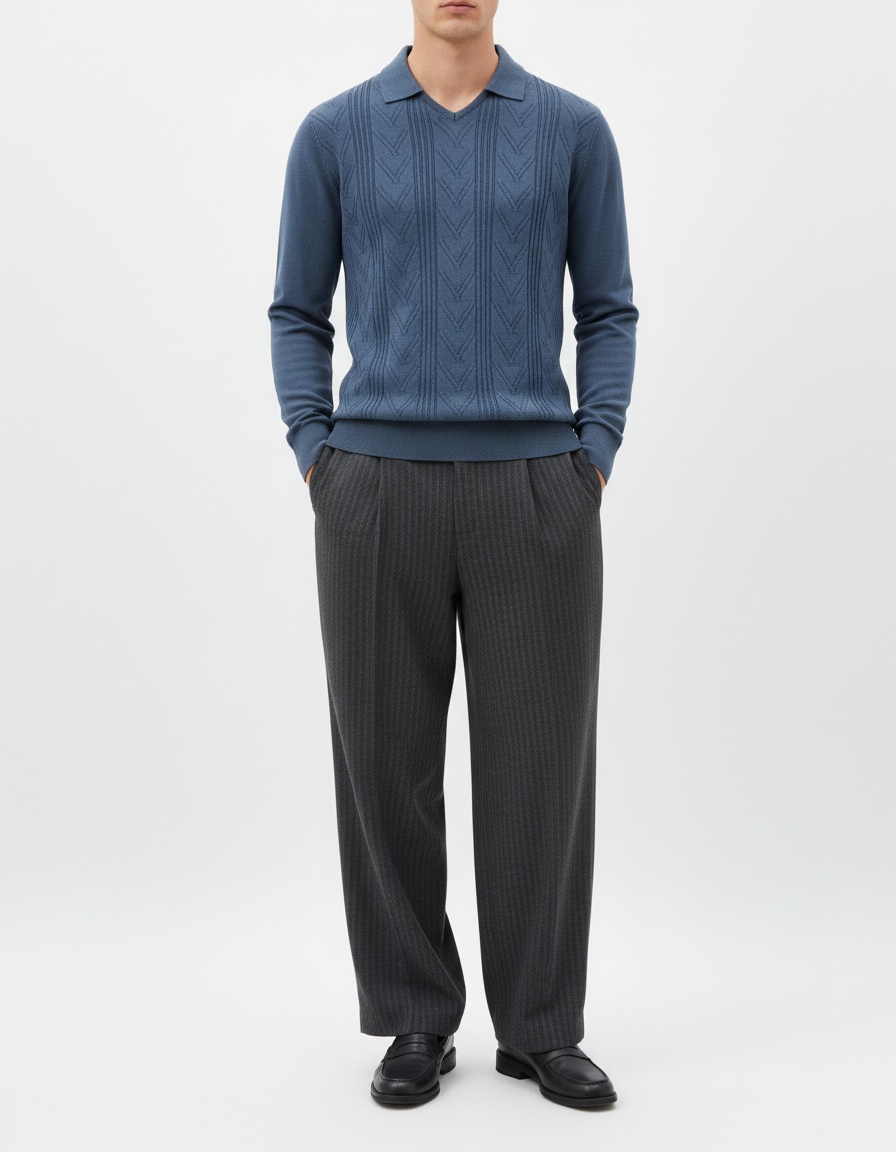 Jacquard Knit V-Neck Men's Sweater for Autumn and Winter Casual Wear