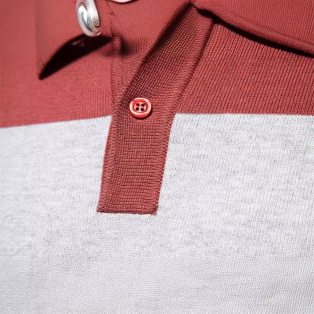 Men's Slim Fit Striped Patchwork Casual Autumn Polo Sweater