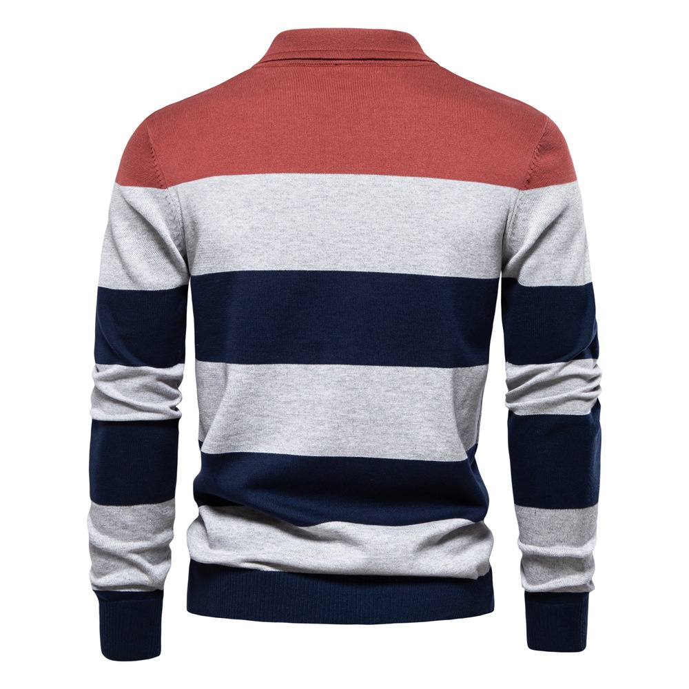 Men's Slim Fit Striped Patchwork Casual Autumn Polo Sweater