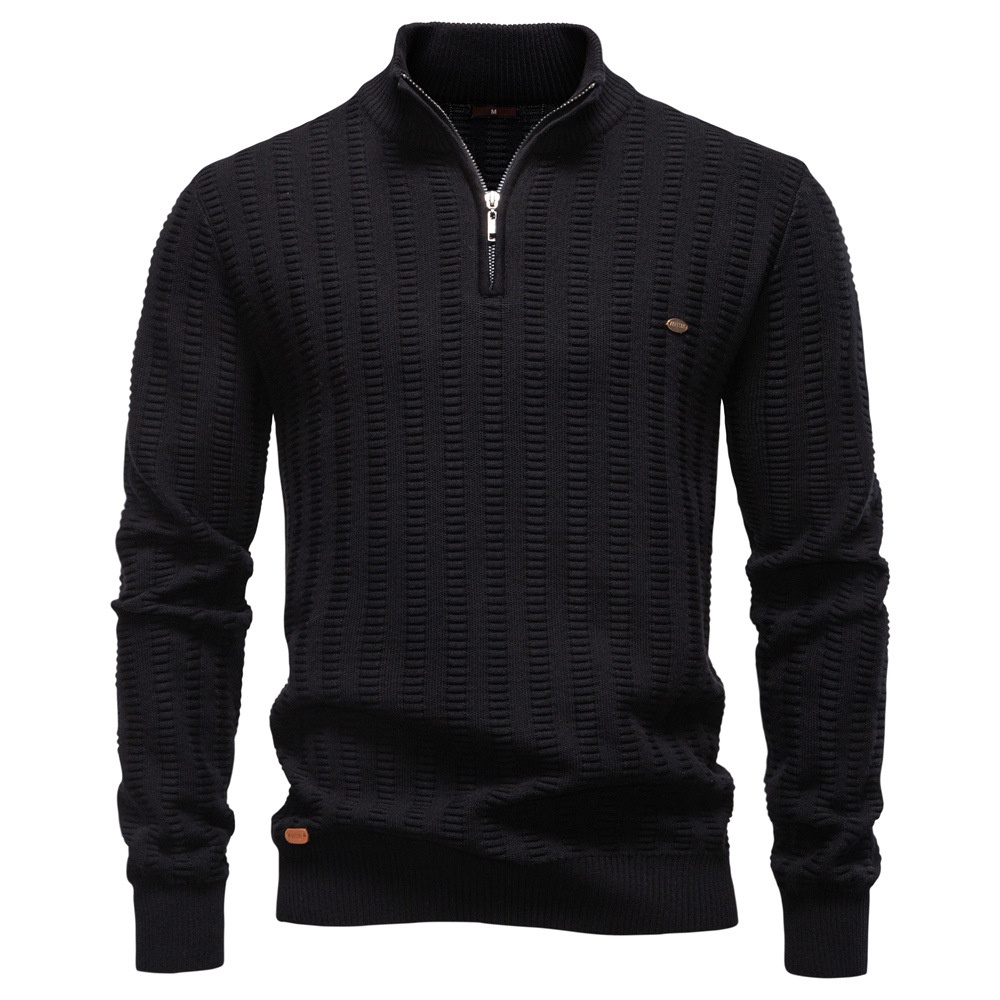 Premium Striped Jacquard Half-Zip Stand Collar Winter Men's Sweater