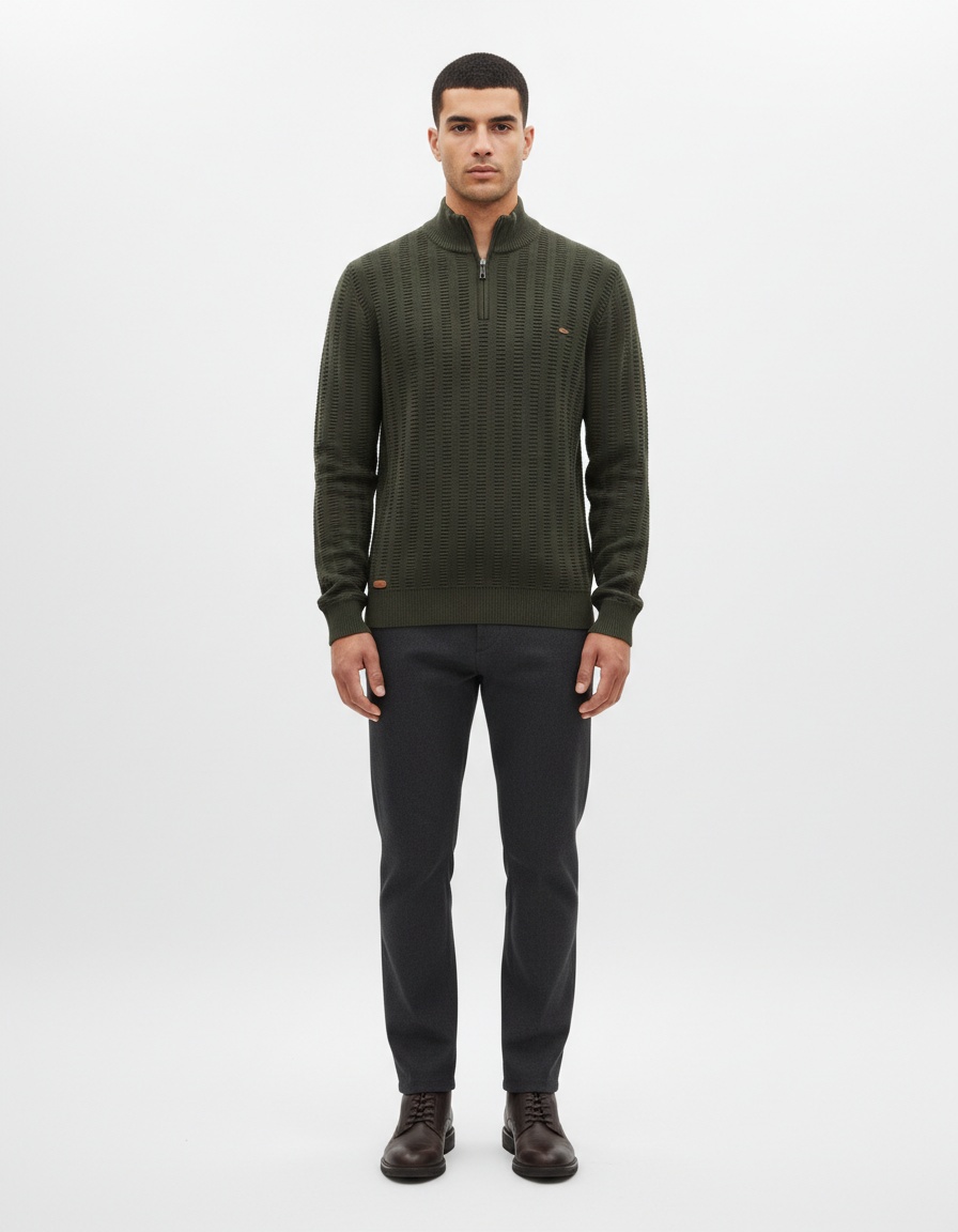 Premium Striped Jacquard Half-Zip Stand Collar Winter Men's Sweater