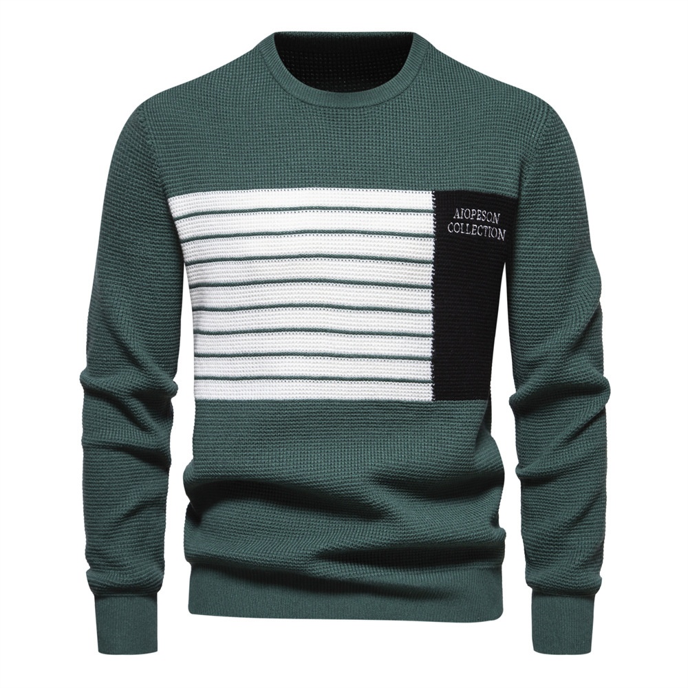 Casual Striped Patchwork Crew Neck Long-Sleeve Men's Autumn and Winter Sweater