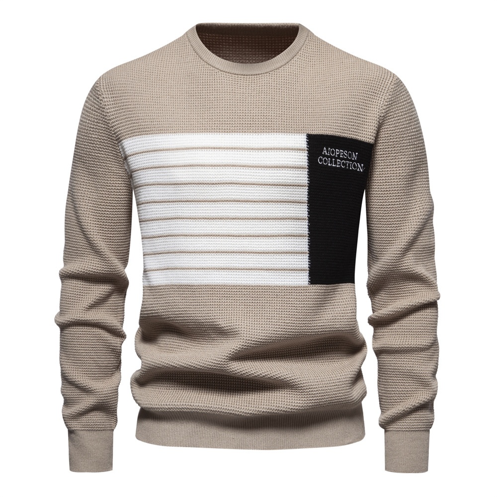 Casual Striped Patchwork Crew Neck Long-Sleeve Men's Autumn and Winter Sweater
