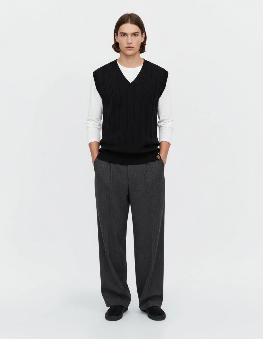 Men's V-Neck Cable Knit Business Casual Winter Waistcoat