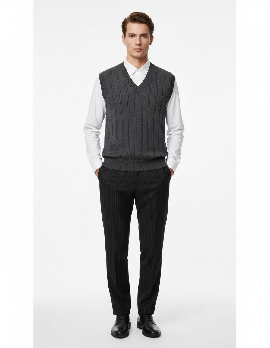 Men's V-Neck Cable Knit Business Casual Winter Waistcoat
