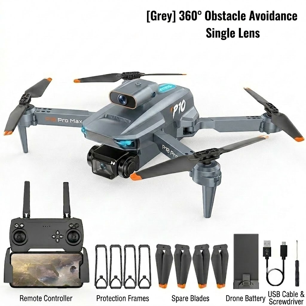 P10 Pro Max 8K Drone with 360° Obstacle Avoidance, Dual Camera, Optical Flow Positioning, Foldable RC Quadcopter