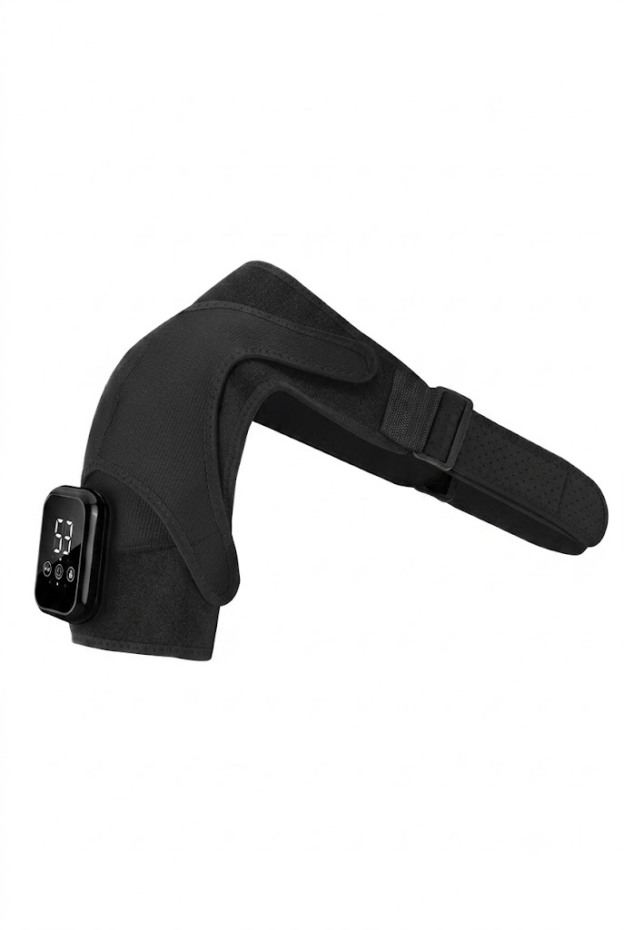 Masajeador de hombros con vibración y calor para aliviar el dolor.
