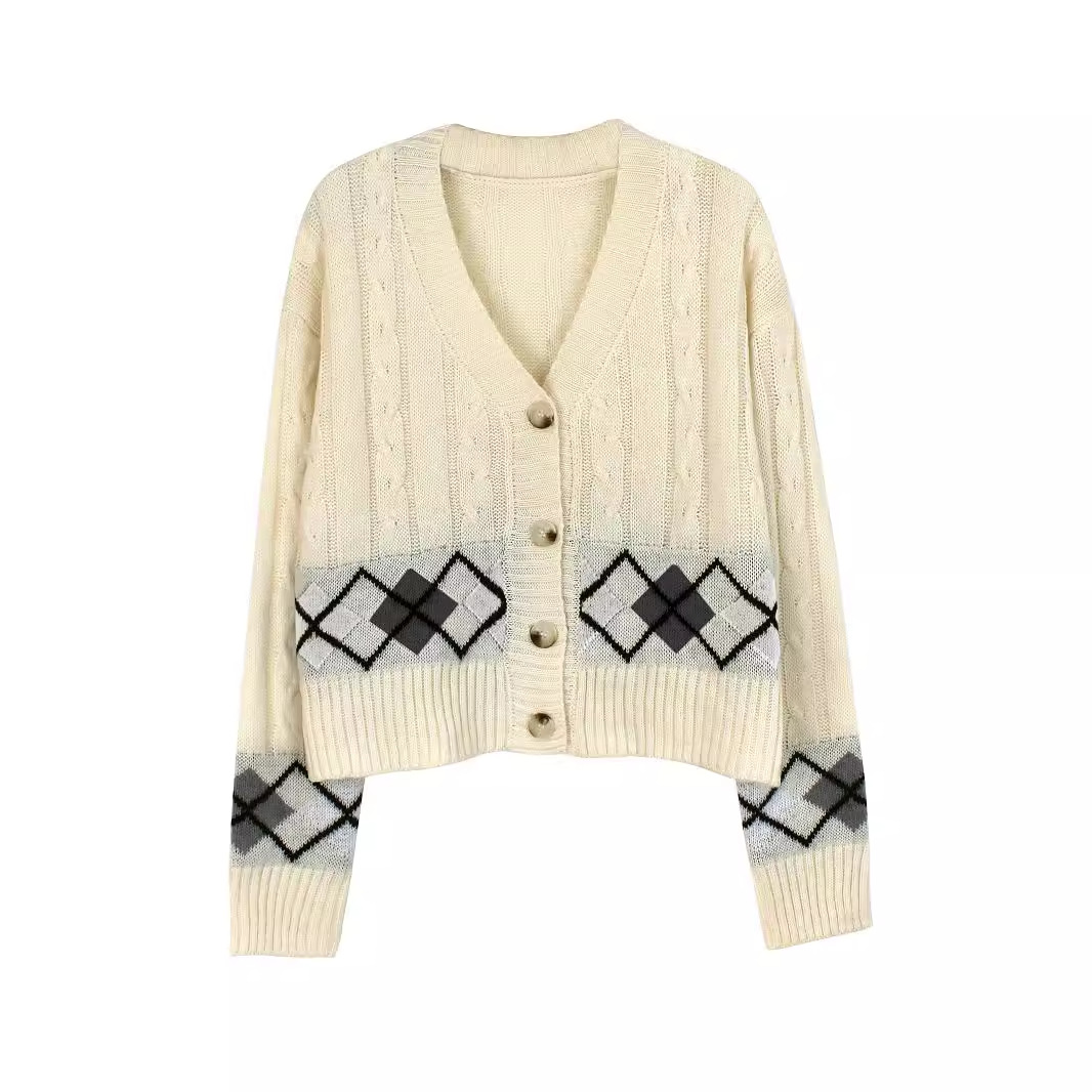 Linen Cable Knit Cropped Cardigan - Long Sleeve Open Front