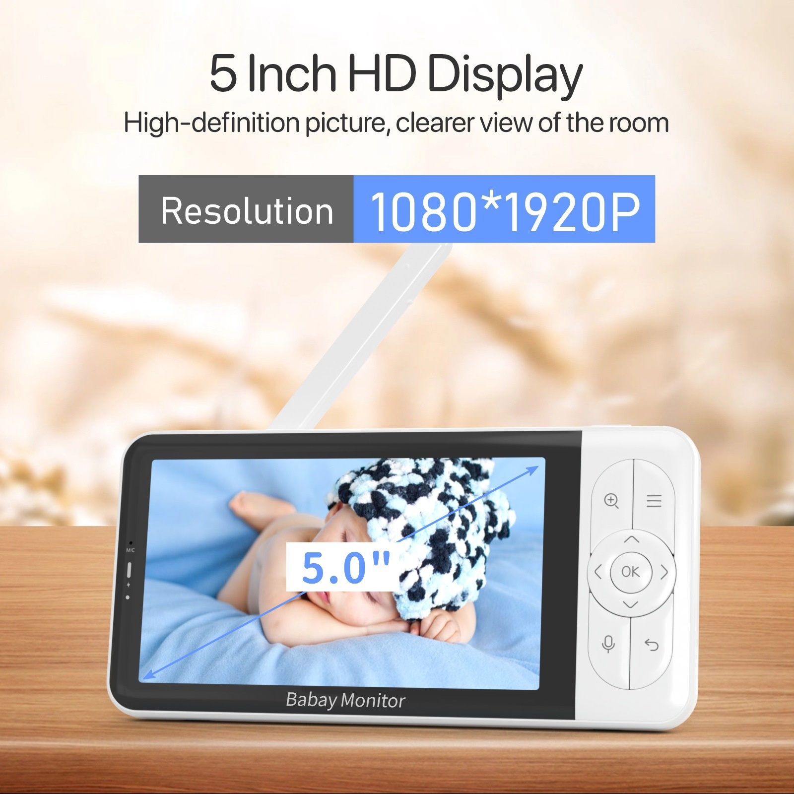 5'' HD Video Baby Monitor with 3000mAh Battery - Two-Way Talk #19250002