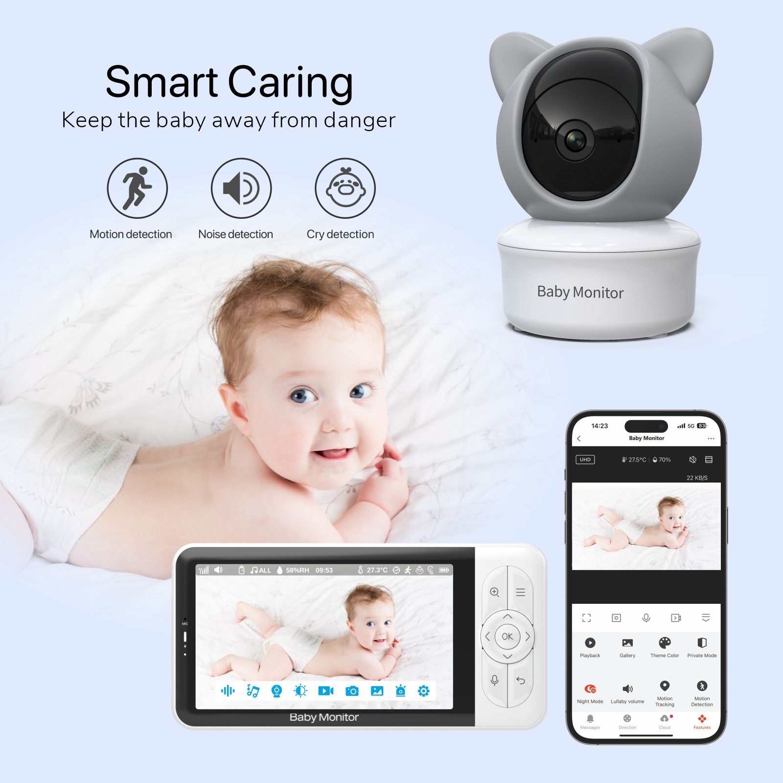 5'' HD Video Baby Monitor with 3000mAh Battery - Two-Way Talk #19250002