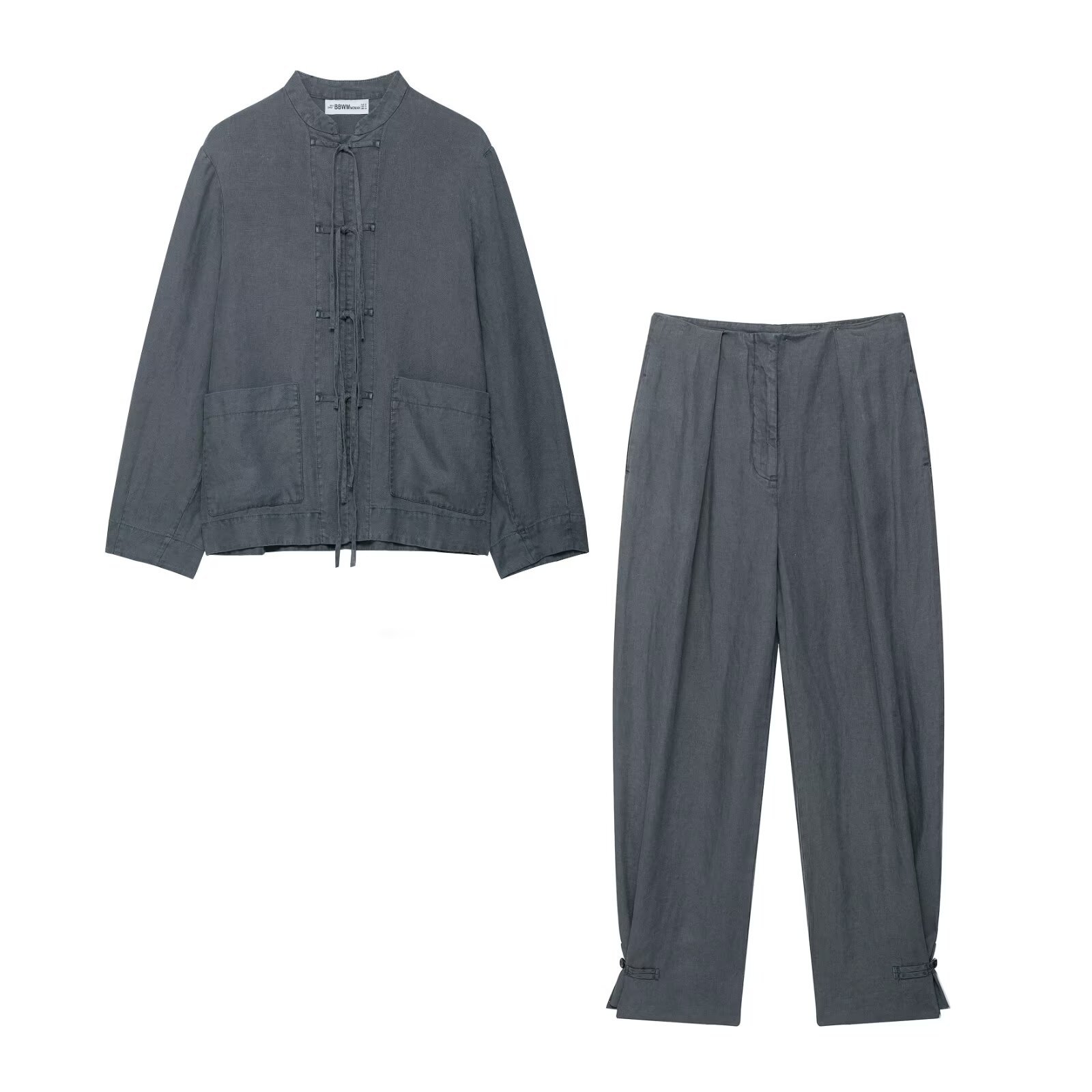 Conjunto de blazer de lino y pantalón plisado - Estilo europeo KUN-00160