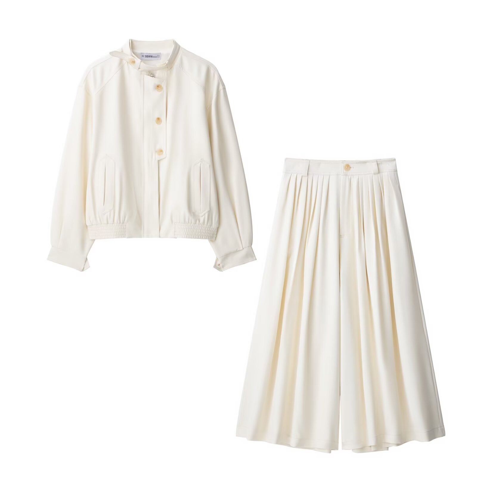 Conjunto de chaqueta con botones y pantalón plisado estilo occidental para mujer KUN-00120