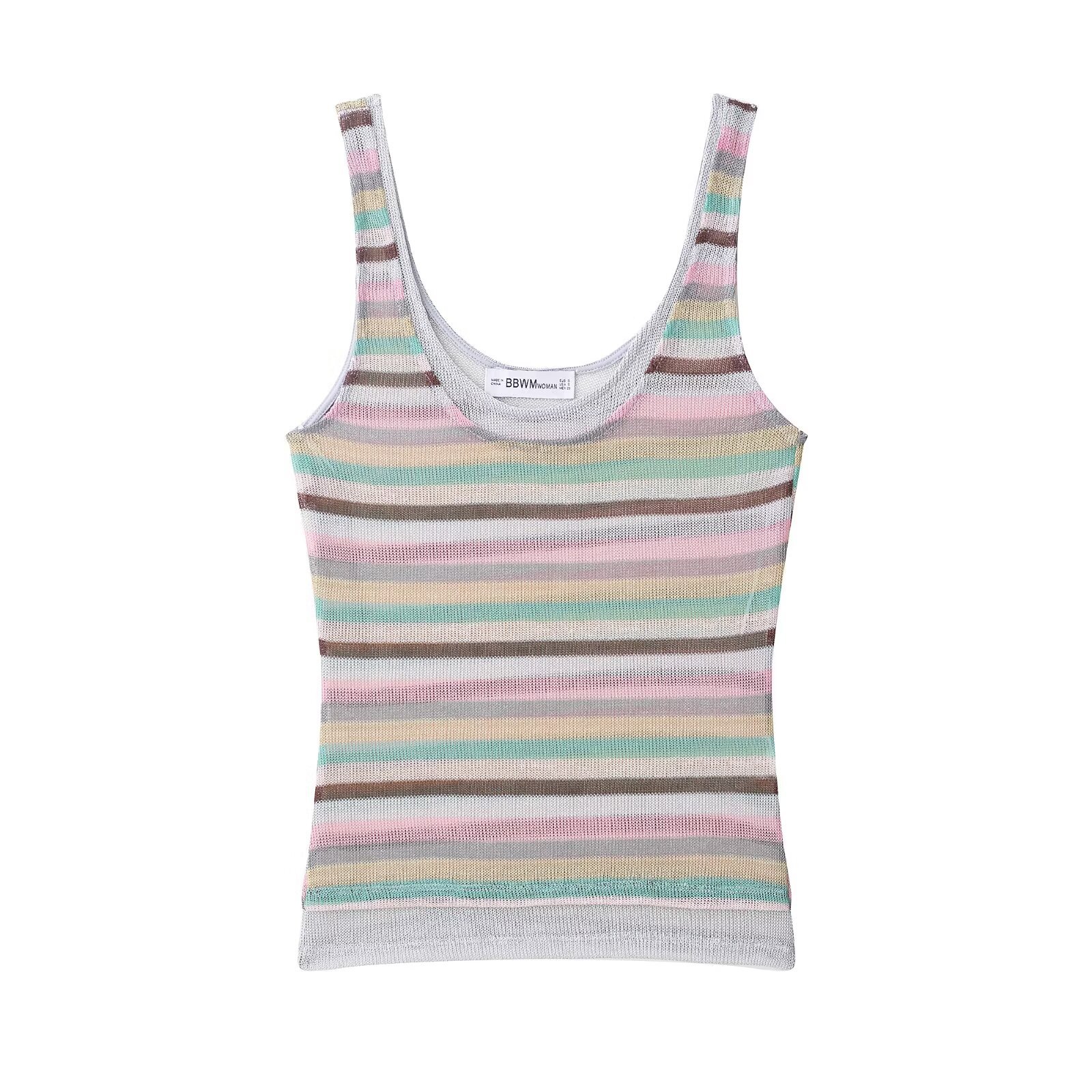 Conjunto de top y vestido a rayas con detalles metálicos KUN-00115