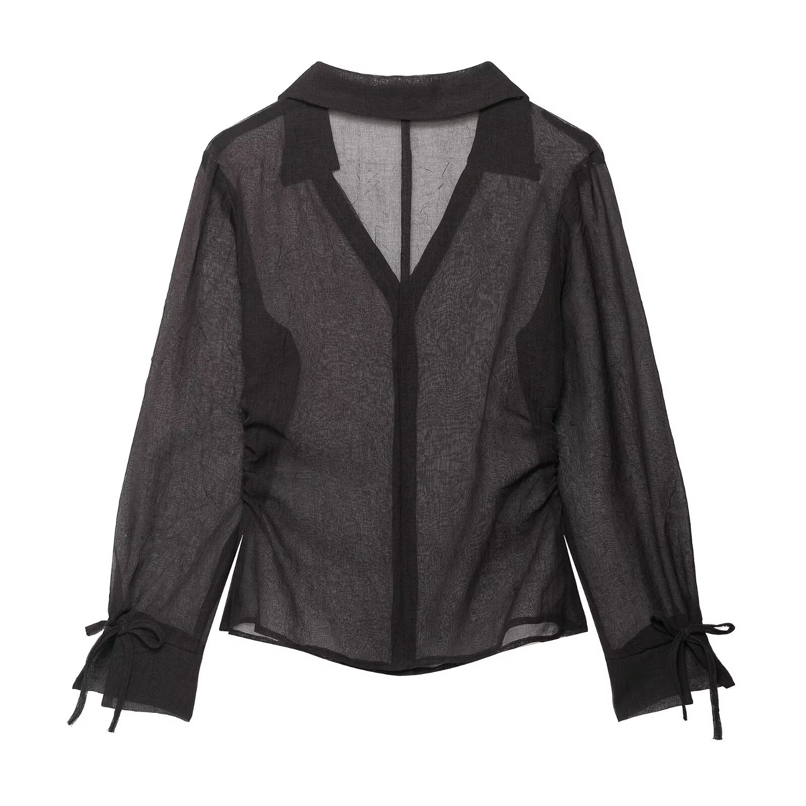 Halbtransparente Bluse mit Schleife – Trendiges Damenoberteil KUN-00095