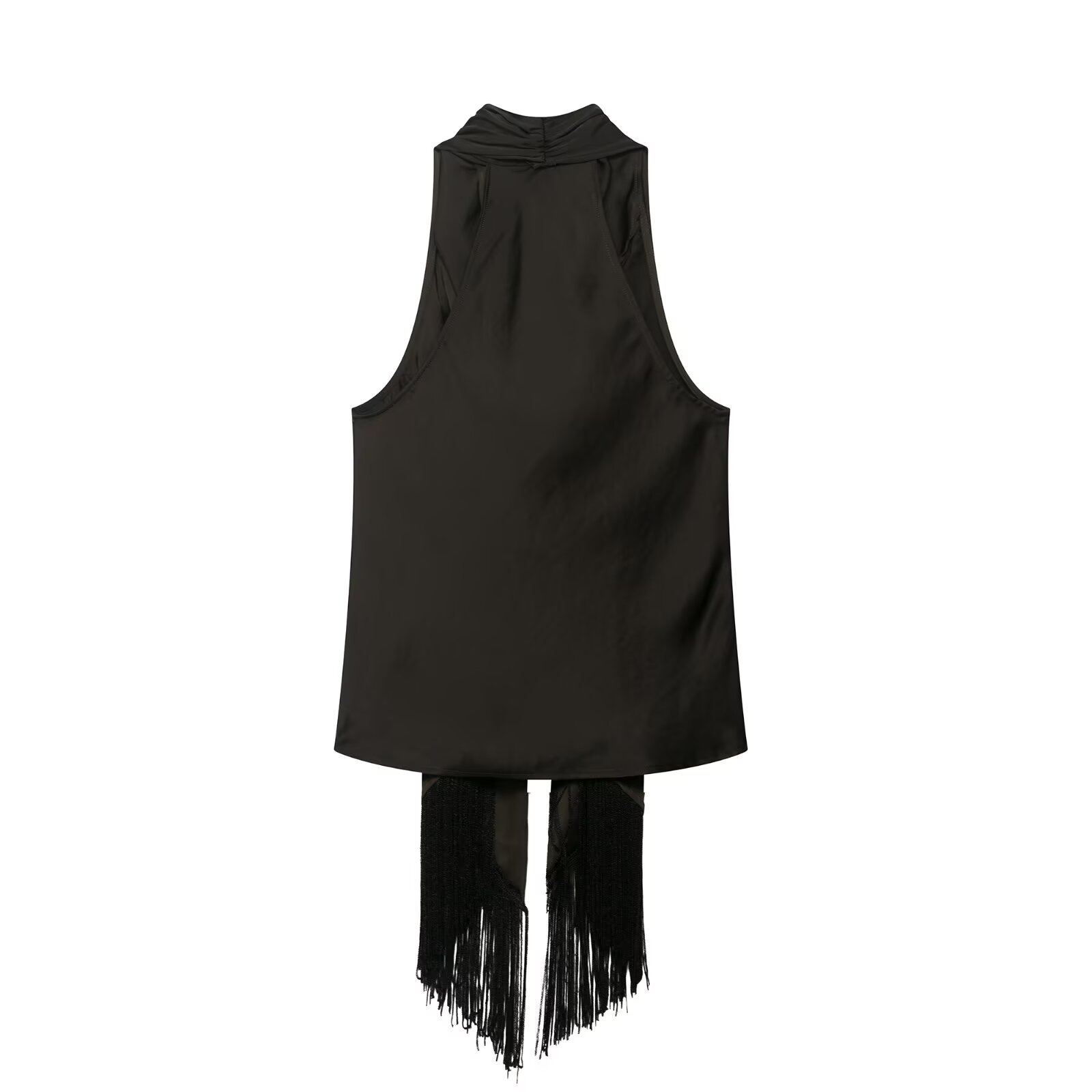 Satin Blouse with Tassel - European Style Top KUN-00105