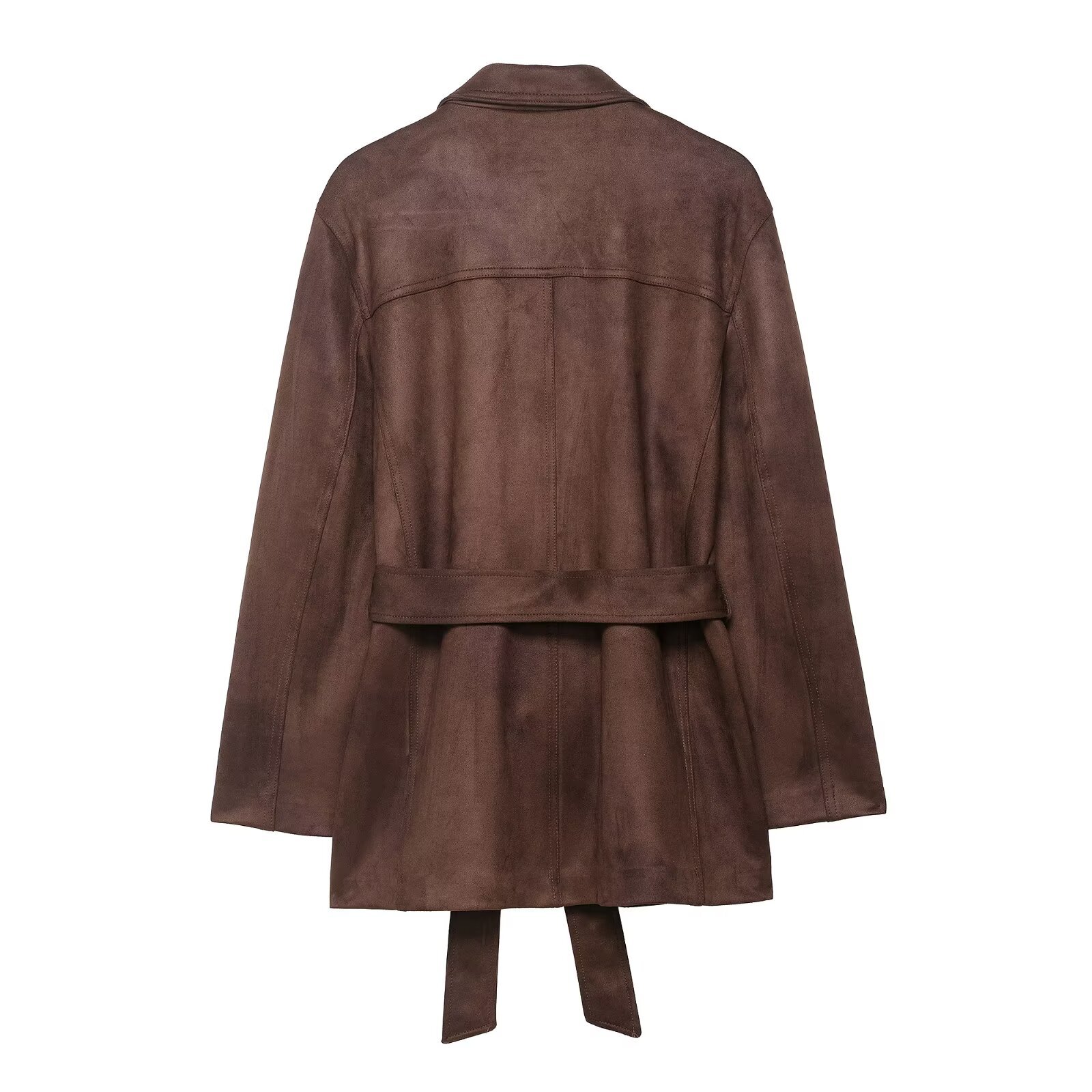 Faux Suede Belted Jacket - European Style KUN-00139