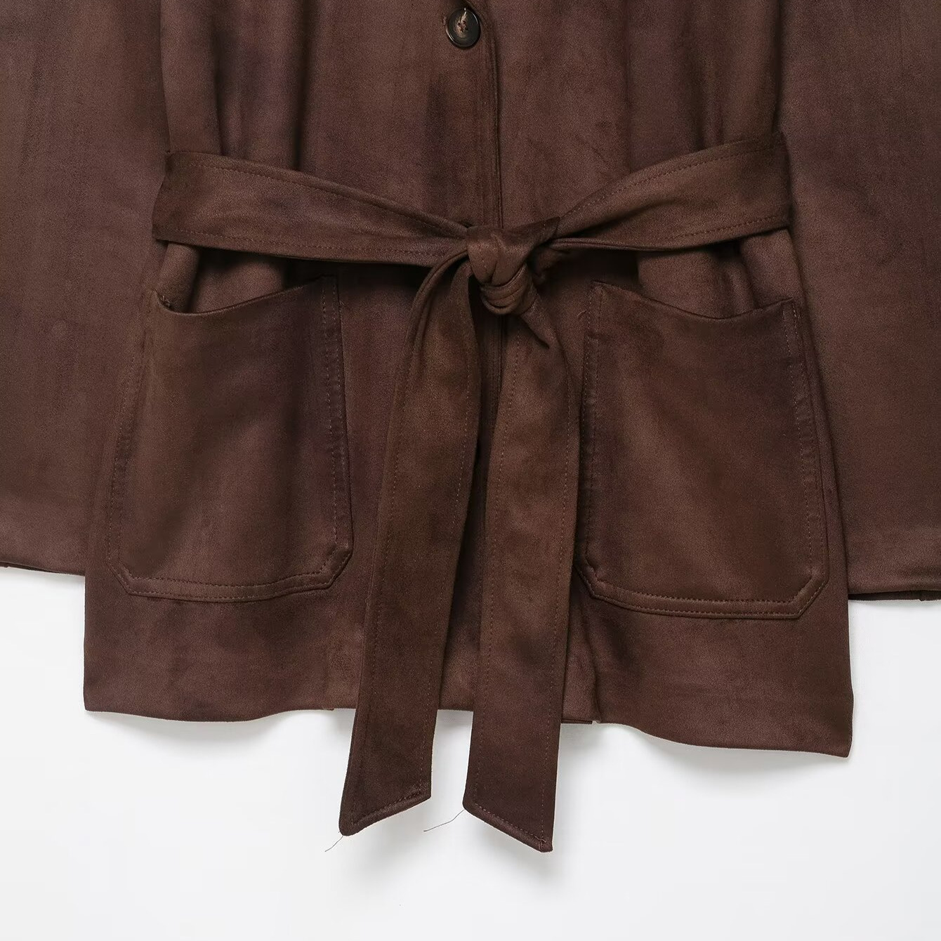 Faux Suede Belted Jacket - European Style KUN-00139