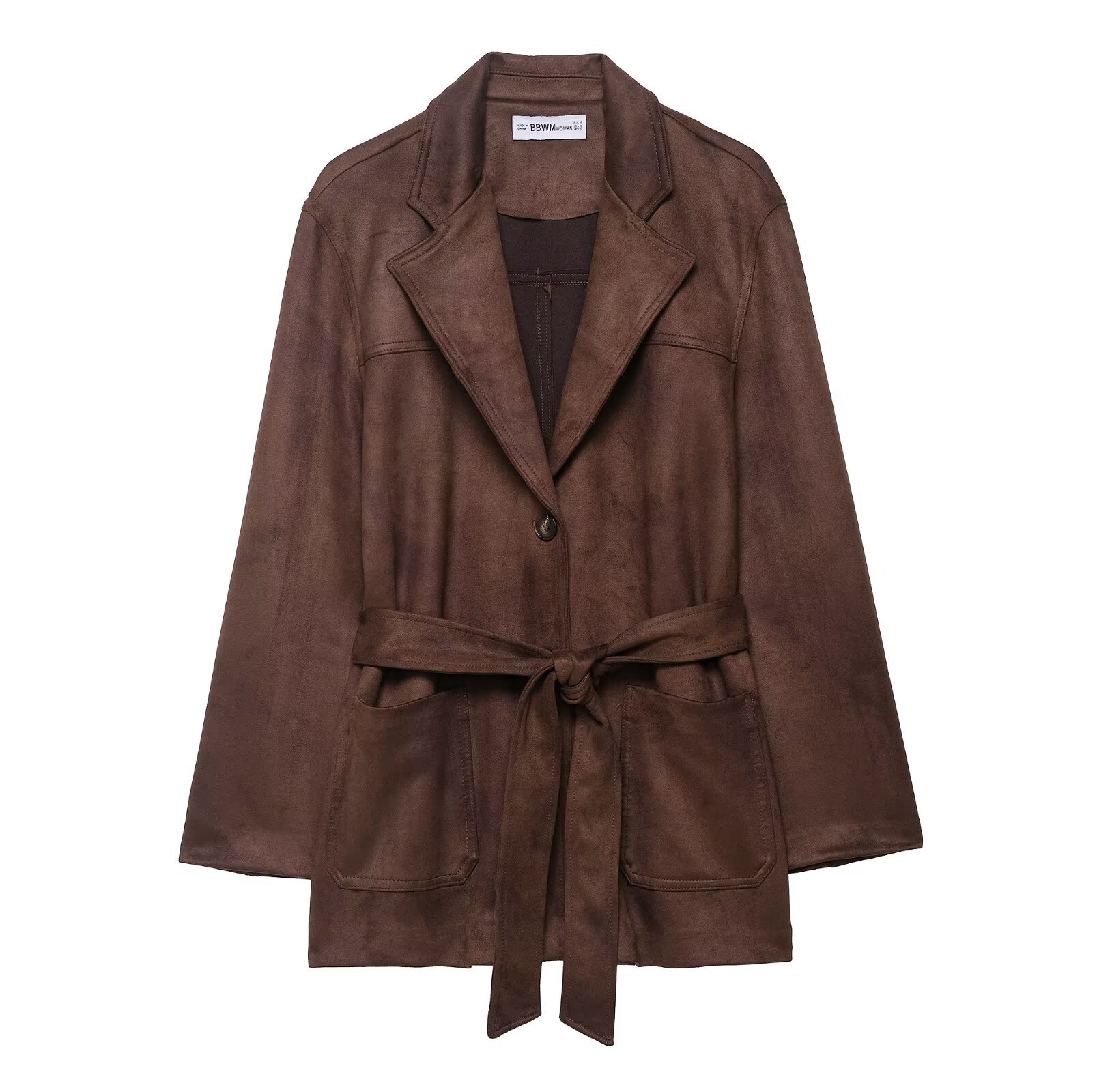 Faux Suede Belted Jacket - European Style KUN-00139