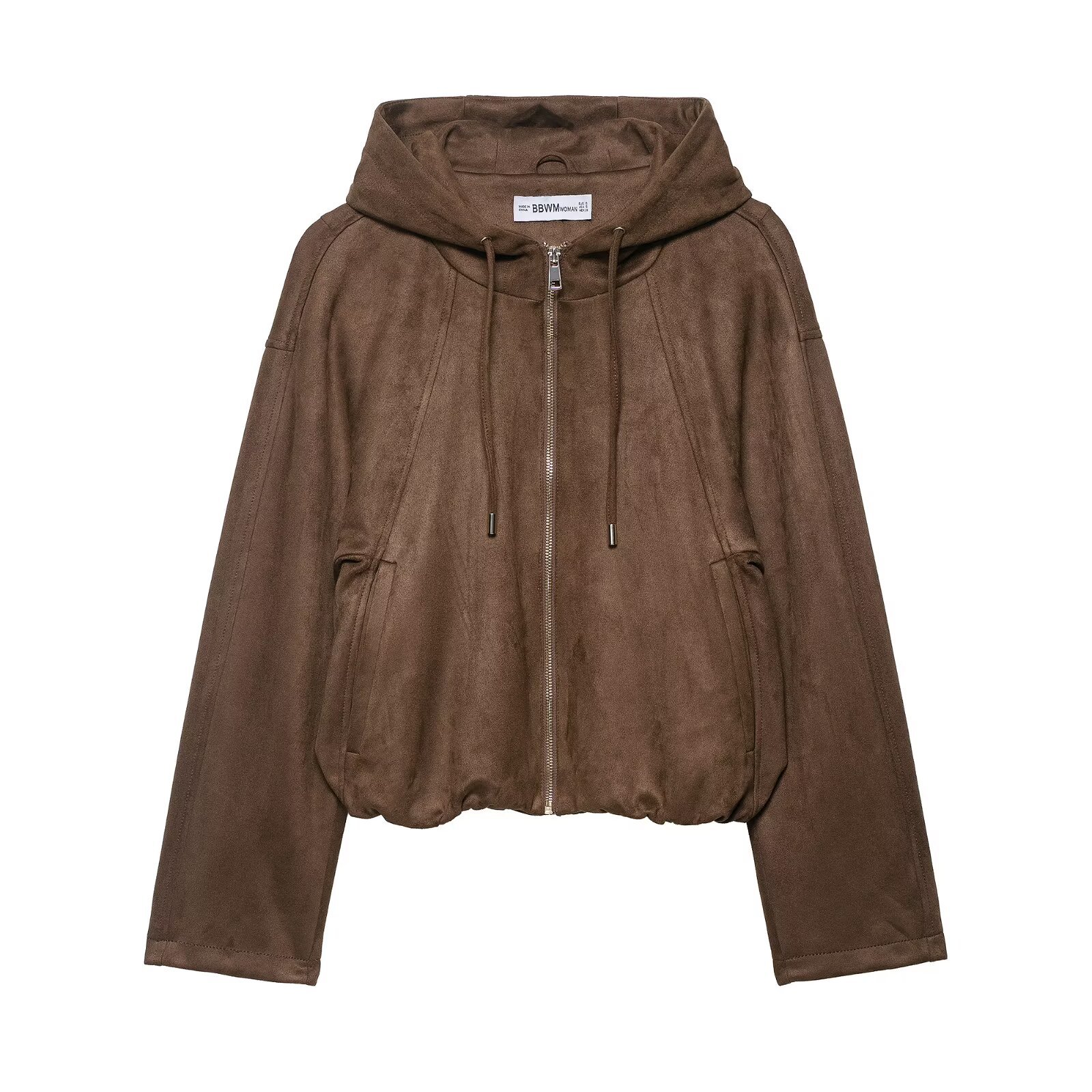 Chaqueta bomber de ante con capucha para mujer, estilo aviador, KUN-00086