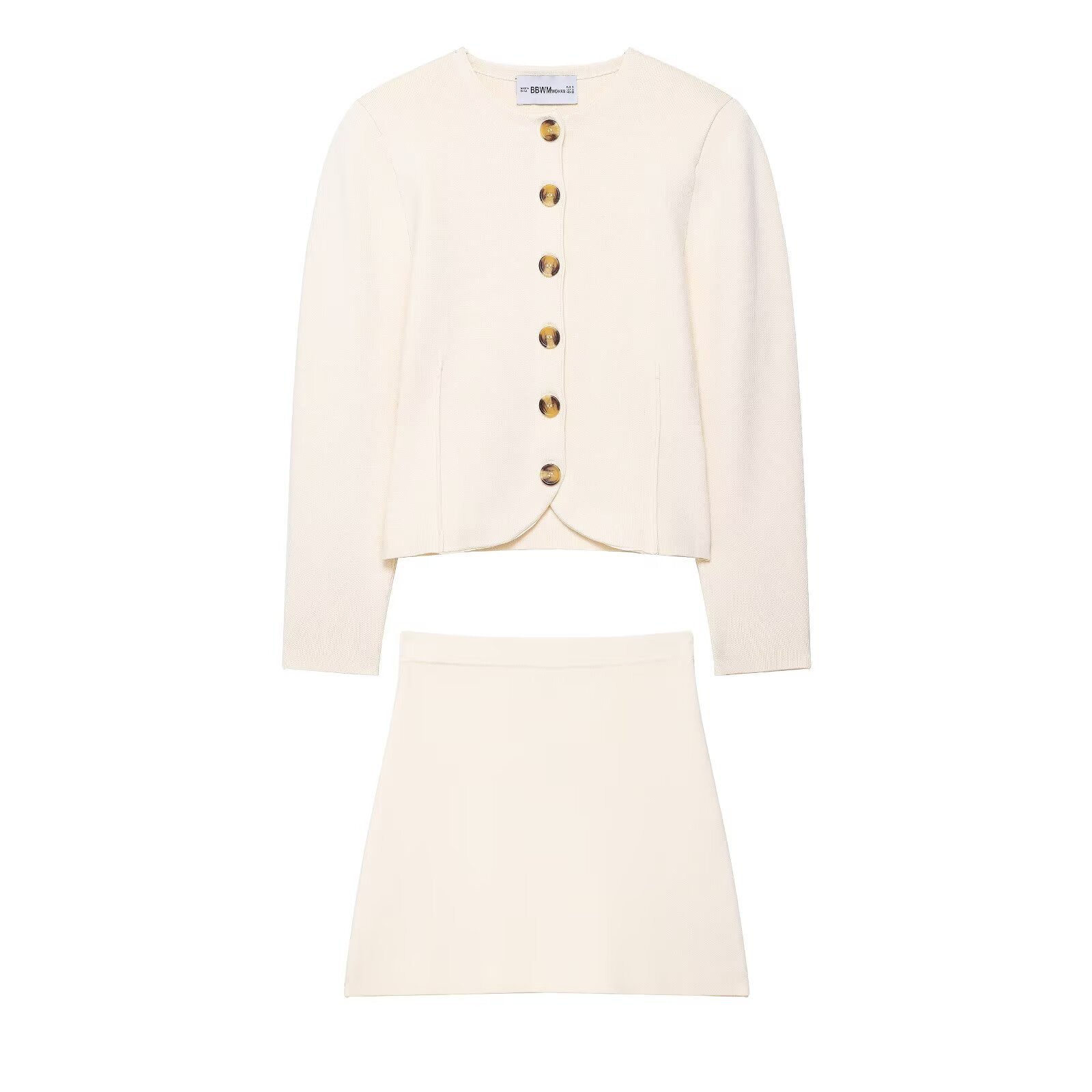 Gebreid vest en minirok set - Slim fit met knoopsluiting KUN-00118