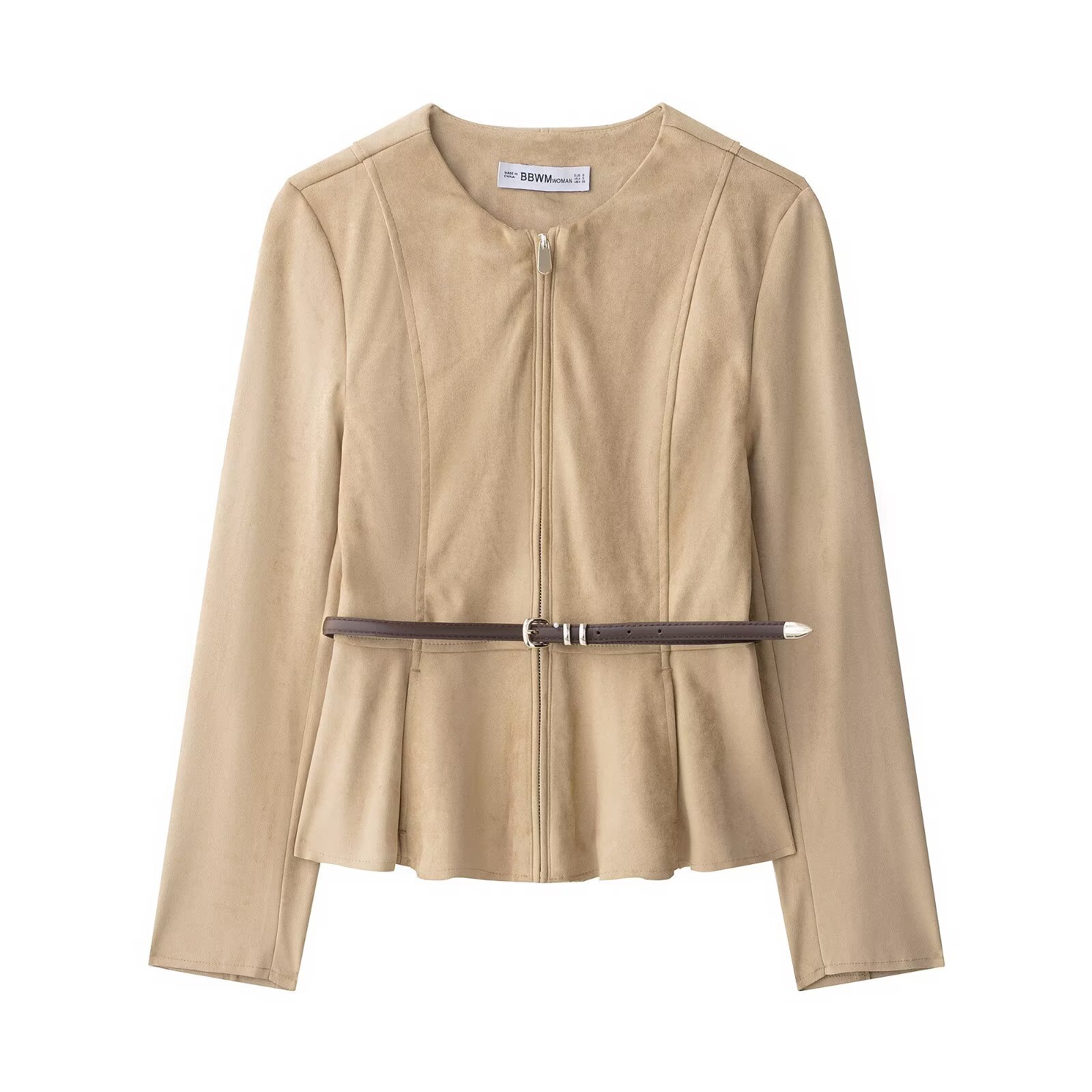 Faux Suede Belted Jacket Mini Skirt Set KUN-00285