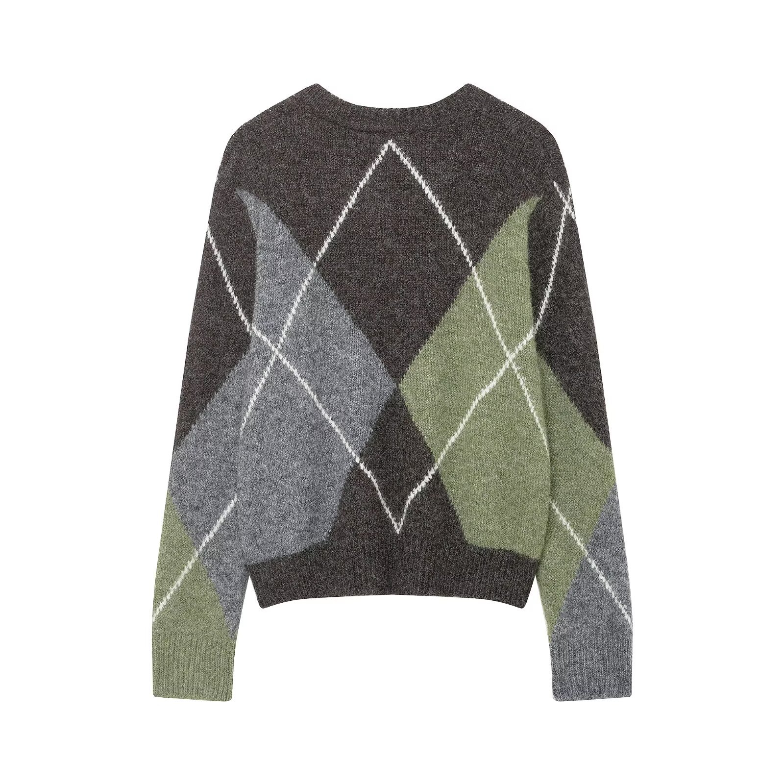 Knit Sweater Diamond Pattern Casual Chic Top KUN-00008