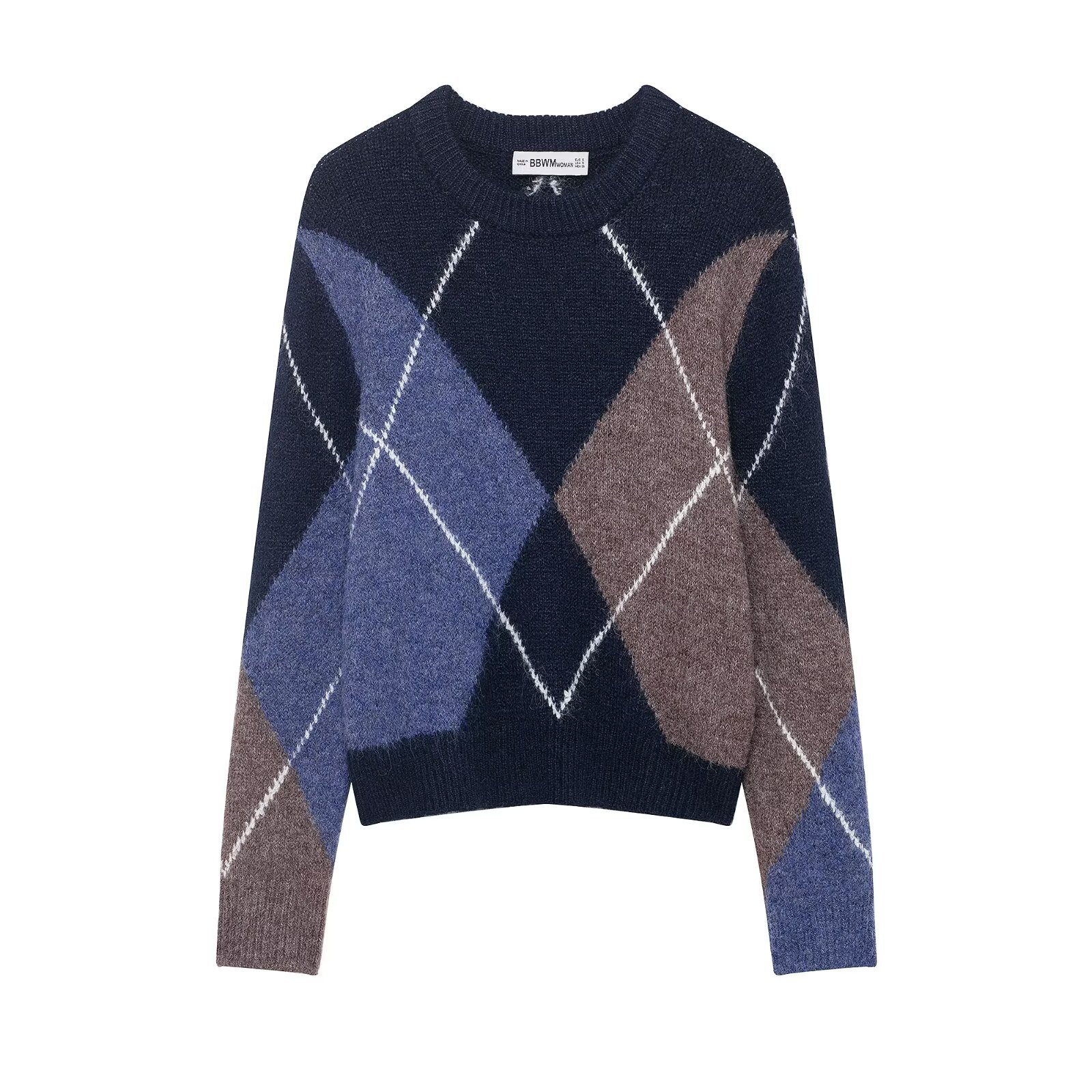 Knit Sweater Diamond Pattern Casual Chic Top KUN-00008