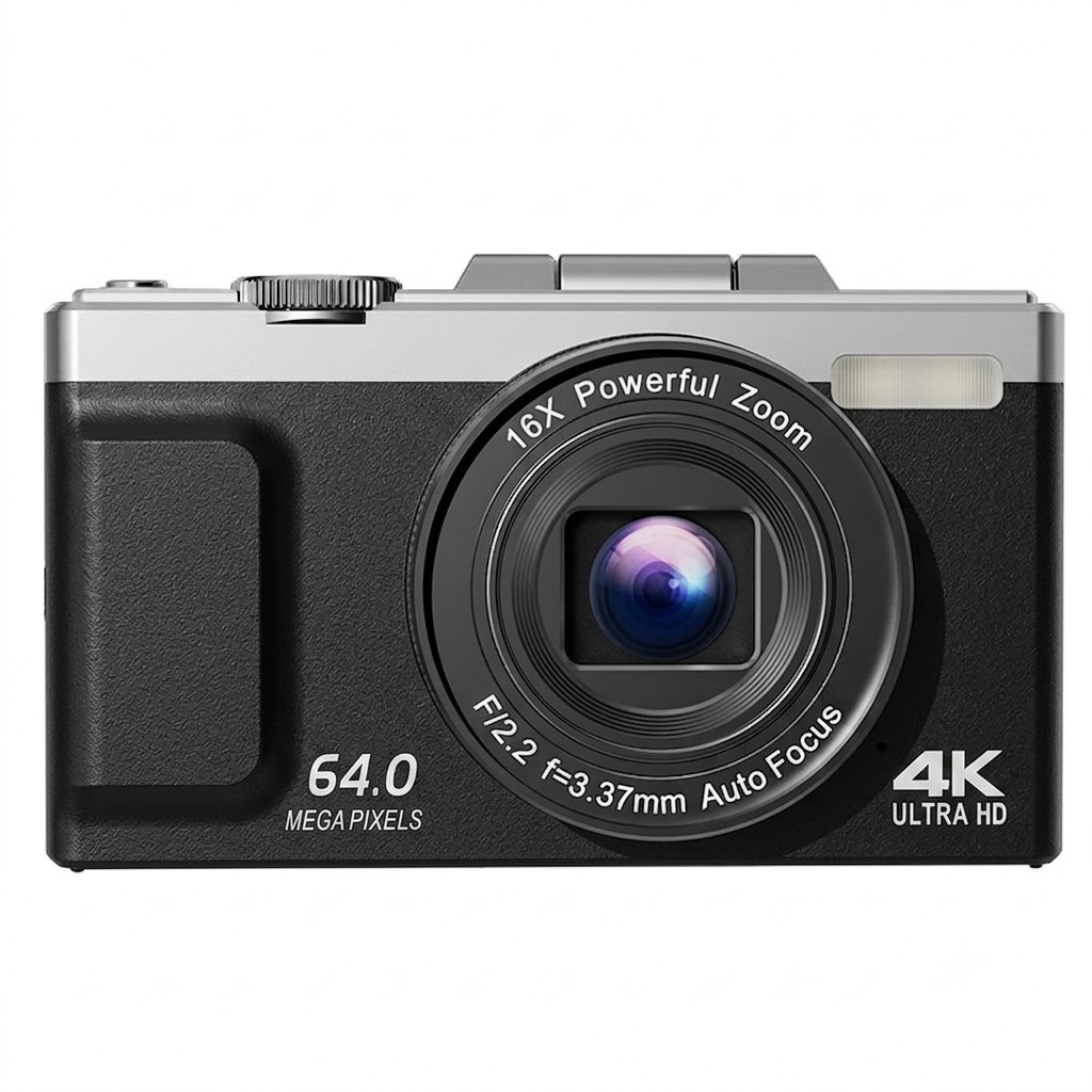 64MP 4K Digital Camera with 180° Flip Screen, 16X Optical Zoom, Long-Lasting Battery, Versatile Shooting Modes