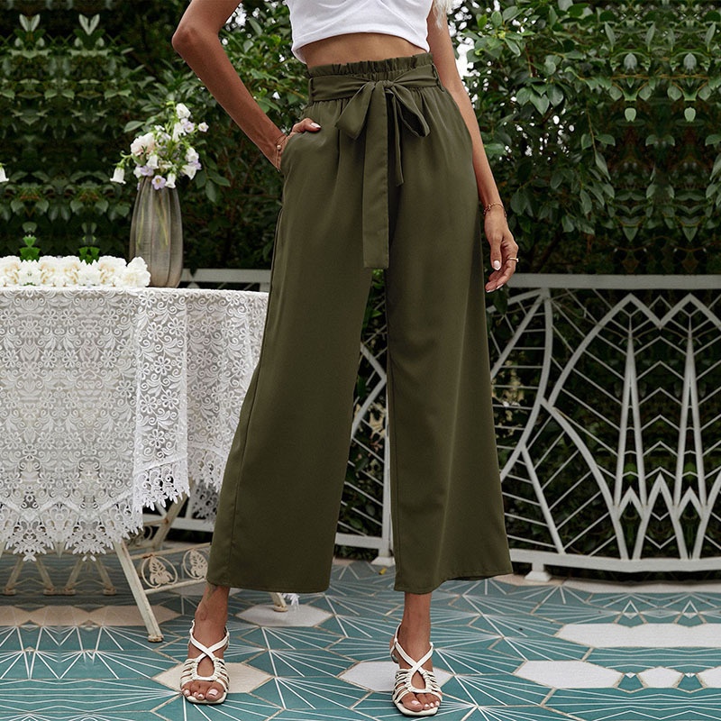 Women's High Waist Paperbag Wide Leg Palazzo Pants