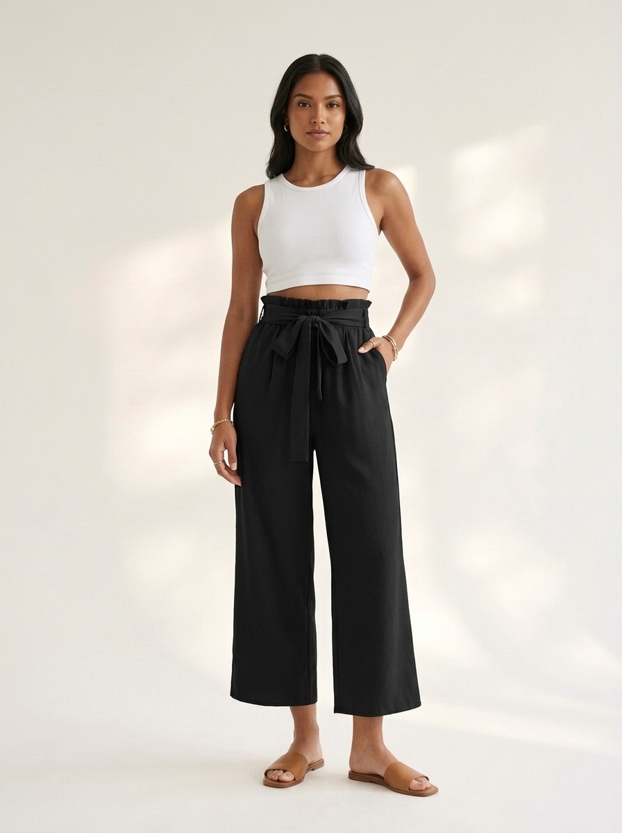Women's High Waist Paperbag Wide Leg Palazzo Pants