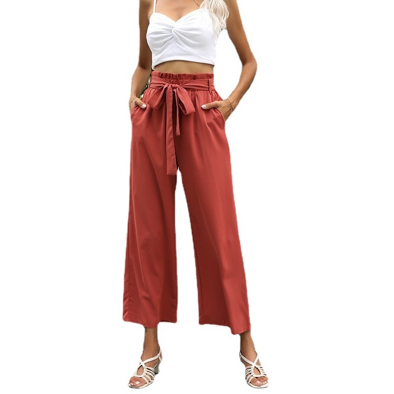 Women's High Waist Paperbag Wide Leg Palazzo Pants