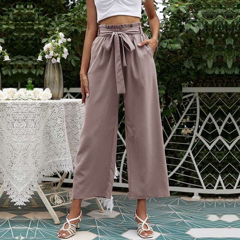 Women's High Waist Paperbag Wide Leg Palazzo Pants