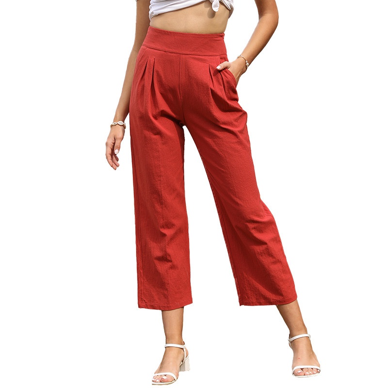 Women's High Waist Pleated Cropped Wide Leg Pants
