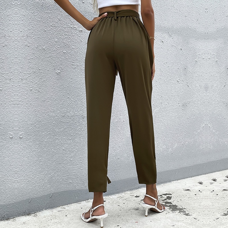 Women's High Waist Paperbag Pants with Tie Ankle Detail