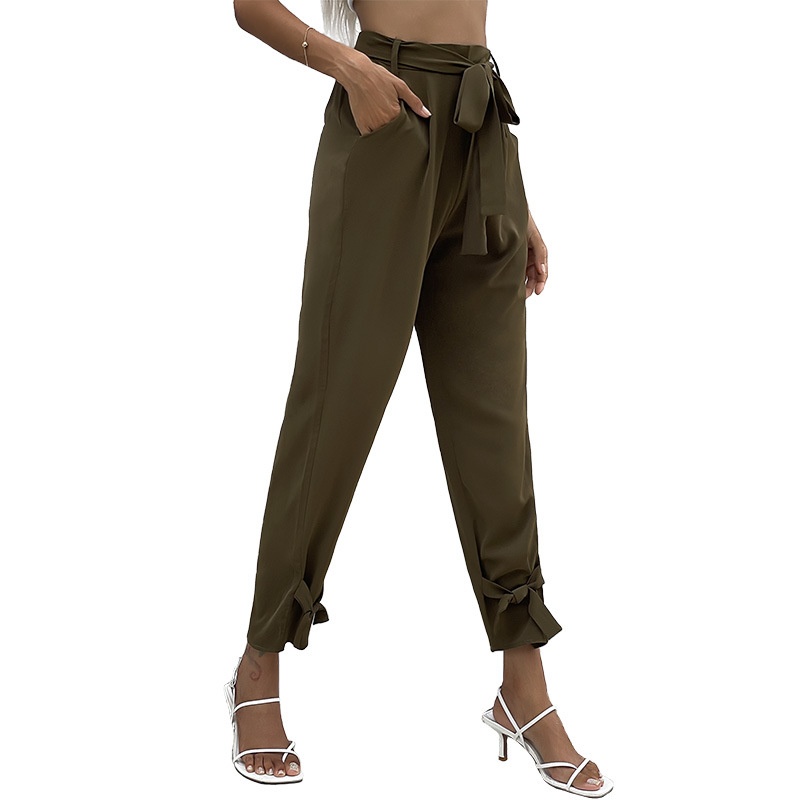 Women's High Waist Paperbag Pants with Tie Ankle Detail