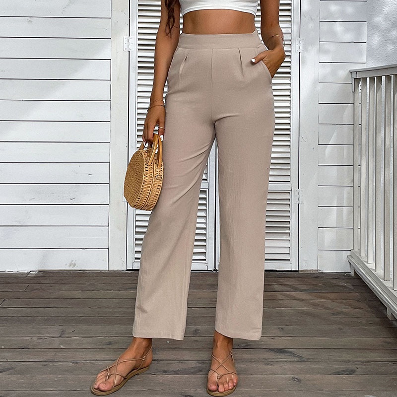 Women's High Waist Wide Leg Linen Blend Pants