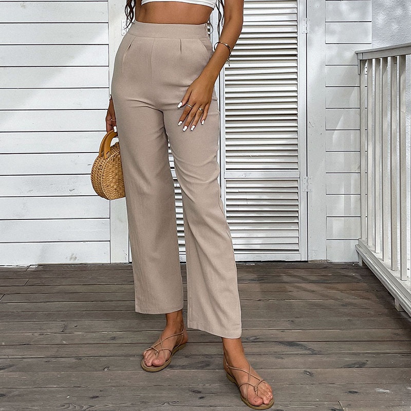 Women's High Waist Wide Leg Linen Blend Pants