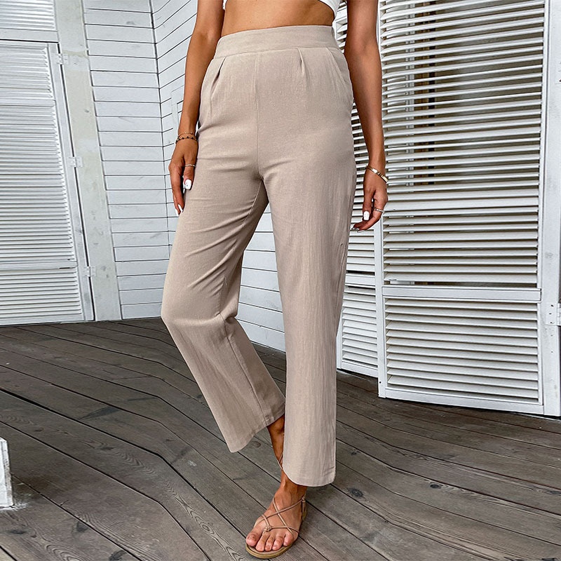 Women's High Waist Wide Leg Linen Blend Pants