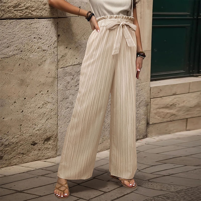 Women's High Waist Wide Leg Palazzo Pants with Tie Belt