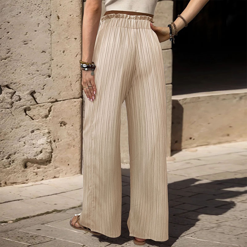 Women's High Waist Wide Leg Palazzo Pants with Tie Belt