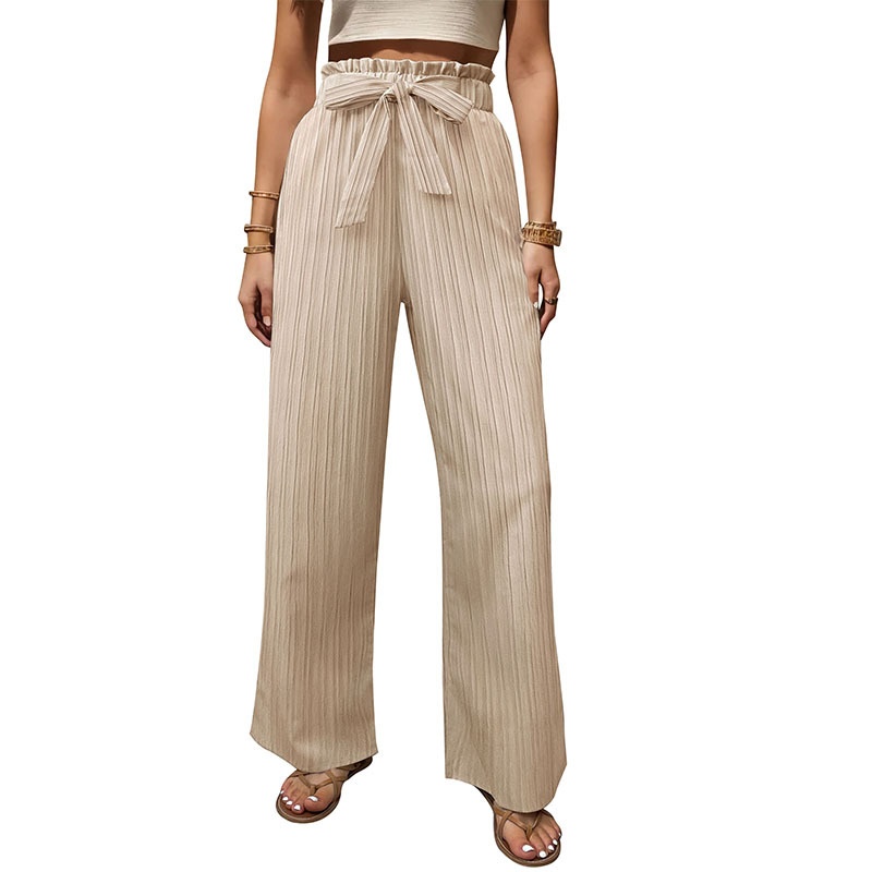 Women's High Waist Wide Leg Palazzo Pants with Tie Belt