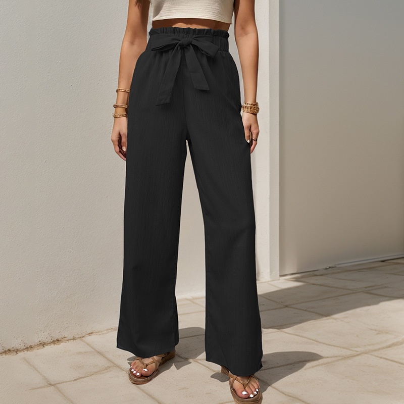 Women's High Waist Wide Leg Palazzo Pants with Tie Belt